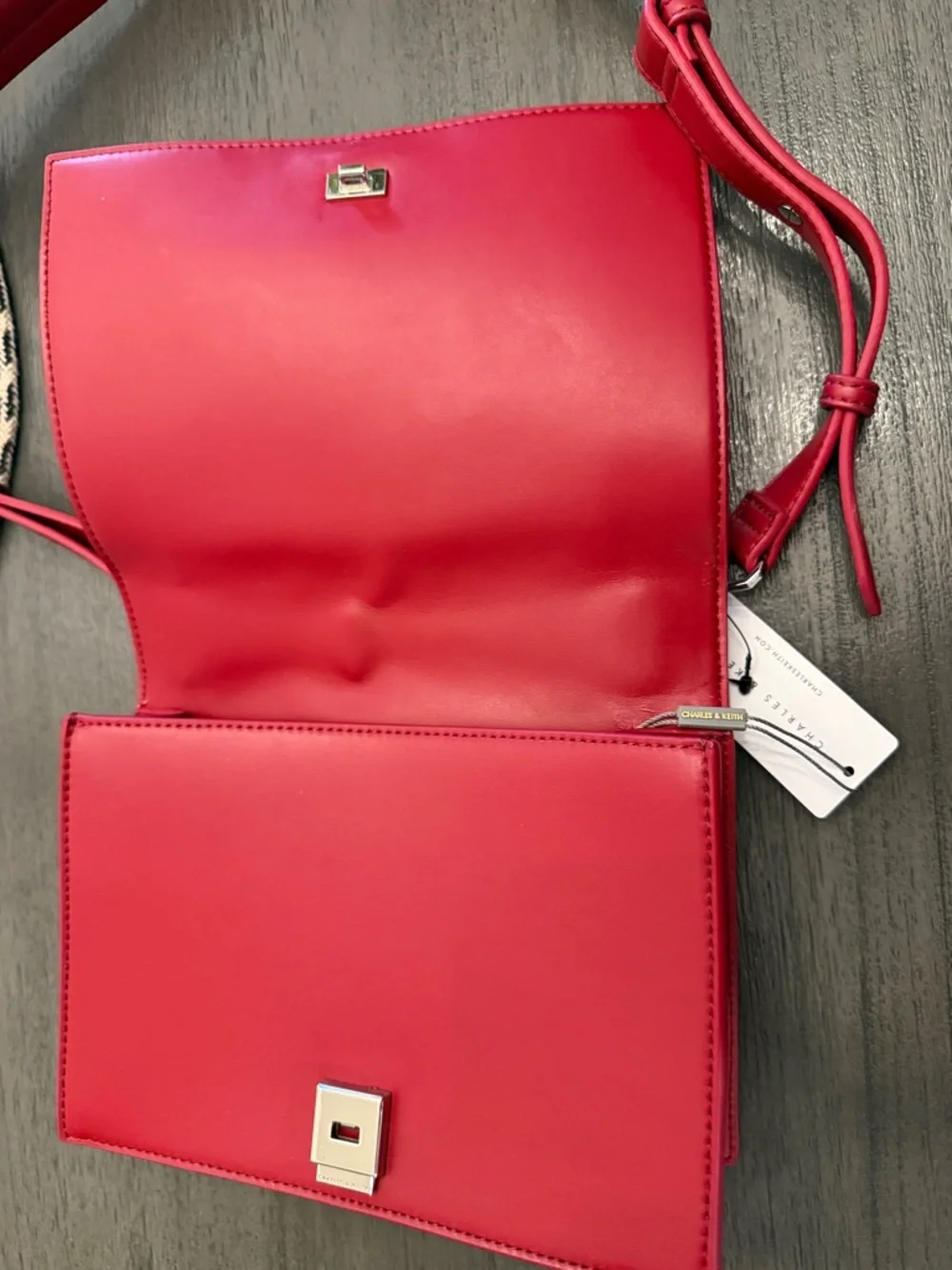 Charles & Keith Red and‎ Cream Canvas NWT Crossbody Bag Medium